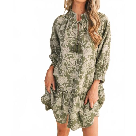 NEW &MERCI floral jacquard mini dress in olive floral - Picture 3 of 5